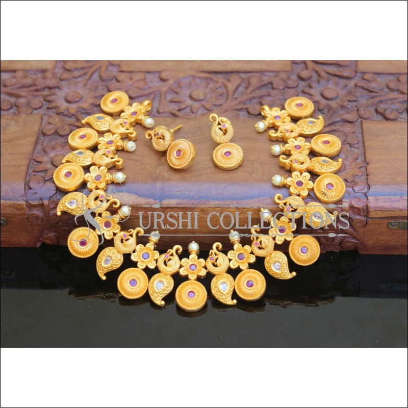 Matte Finish Peacock Necklace Set M1541 - Necklace Set