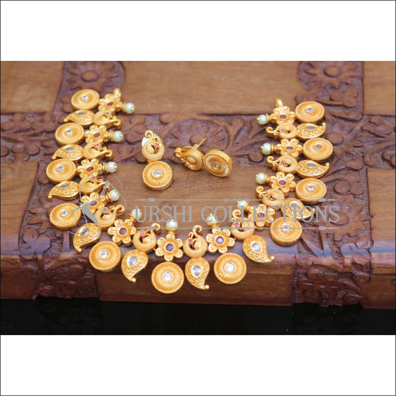 Matte Finish Peacock Necklace Set M1543 - Necklace Set