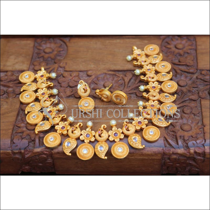 Matte Finish Peacock Necklace Set M1543 - Necklace Set