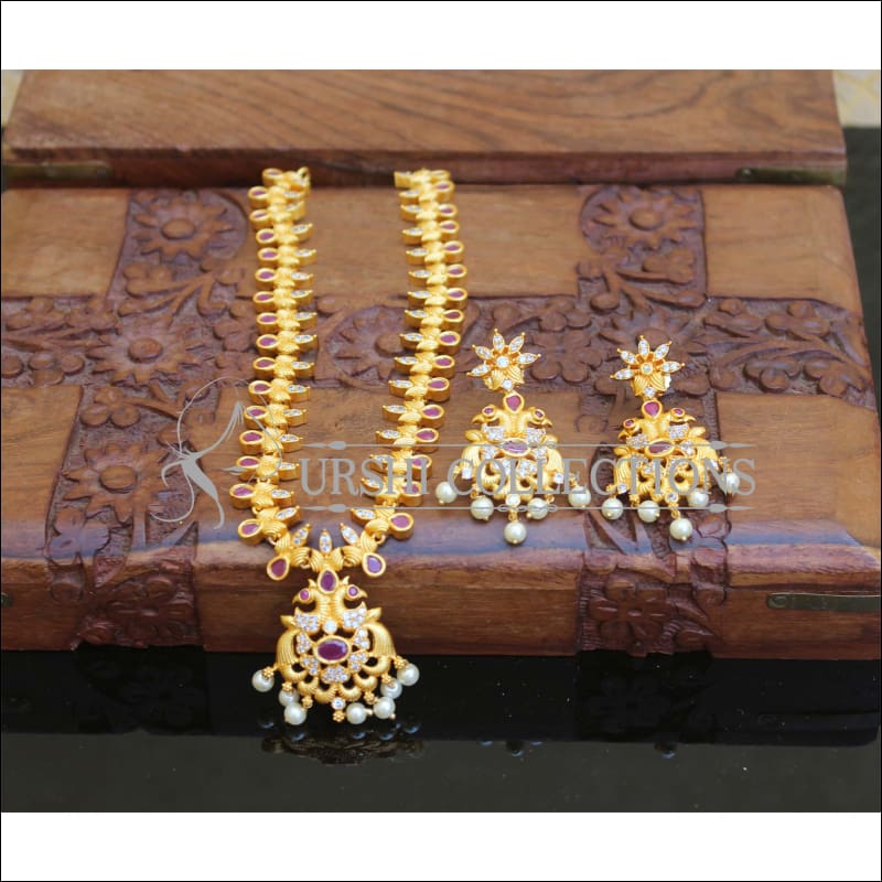 Matte Finish Peacock Necklace Set M1546 - Necklace Set