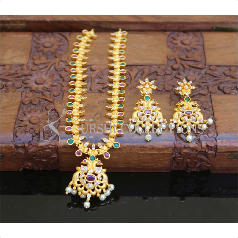 Matte Finish Peacock Necklace Set M1547 - Necklace Set