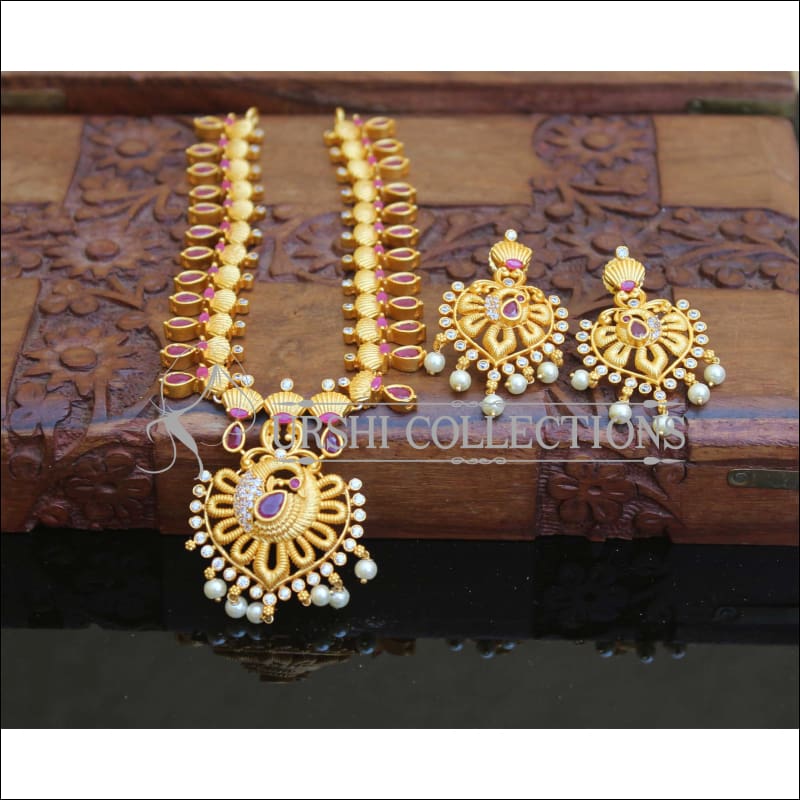 Matte Finish Peacock Necklace set M1548 - Necklace Set