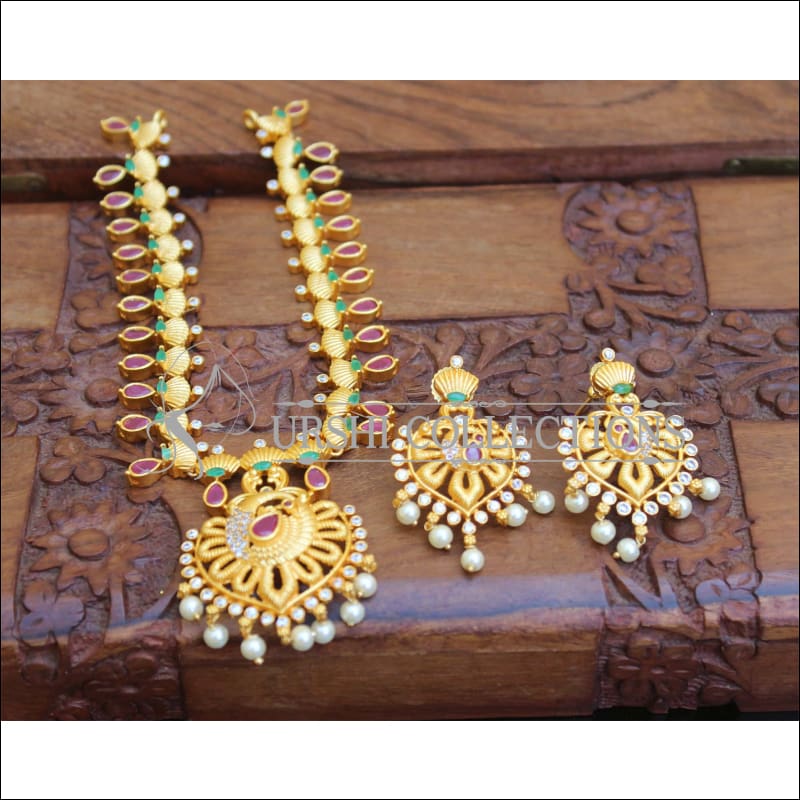 Matte Finish Peacock Necklace Set M1549 - Necklace Set