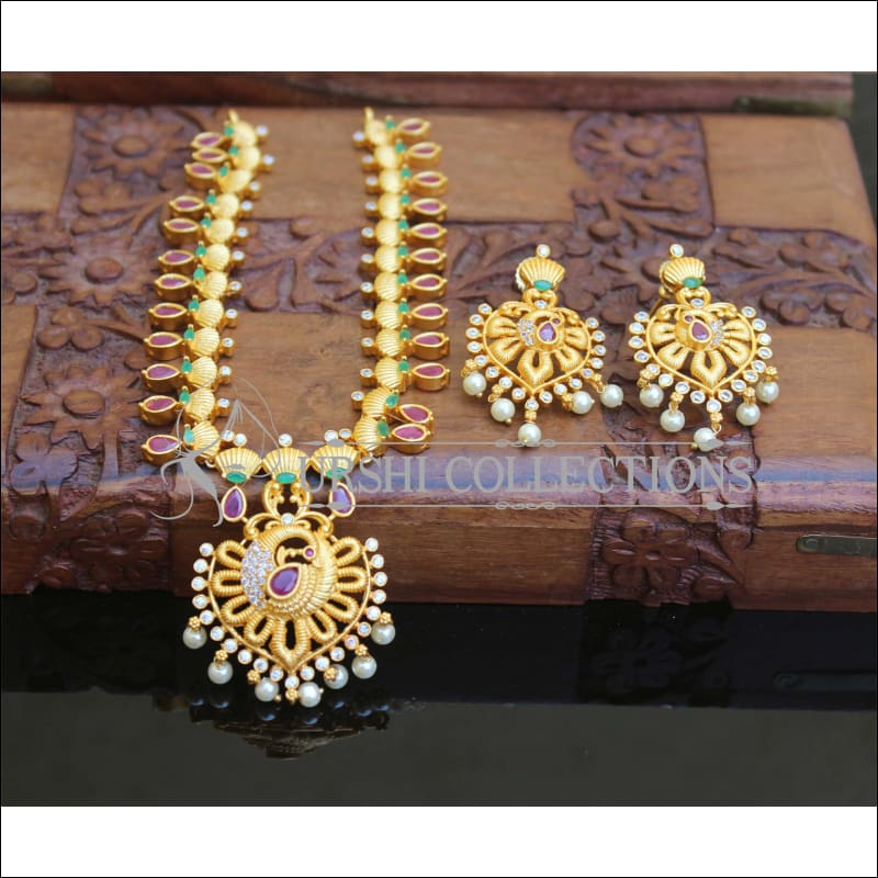 Matte Finish Peacock Necklace Set M1549 - Necklace Set