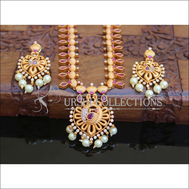 Matte Finish Peacock Necklace Set M1550 - Necklace Set