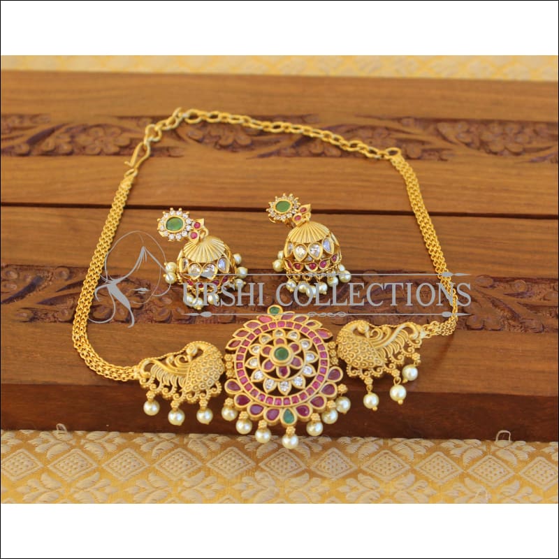 Matte finish peacock necklace set M901 - Necklace Set