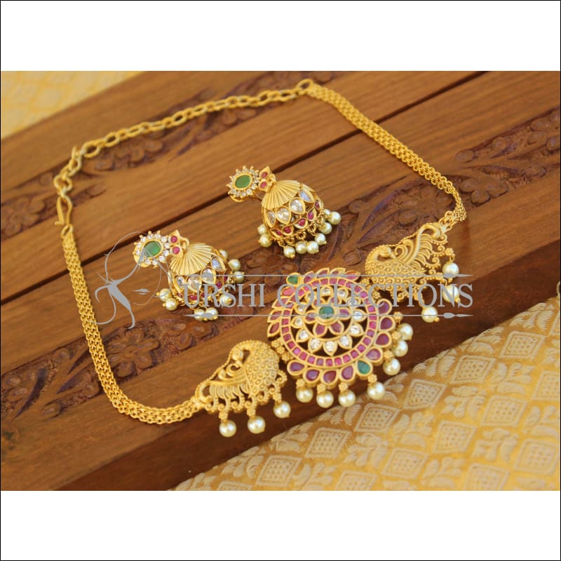 Matte finish peacock necklace set M901 - Necklace Set