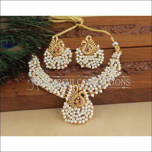 Matte Finish Peacock Pearl Necklace Set M1447 - Necklace Set