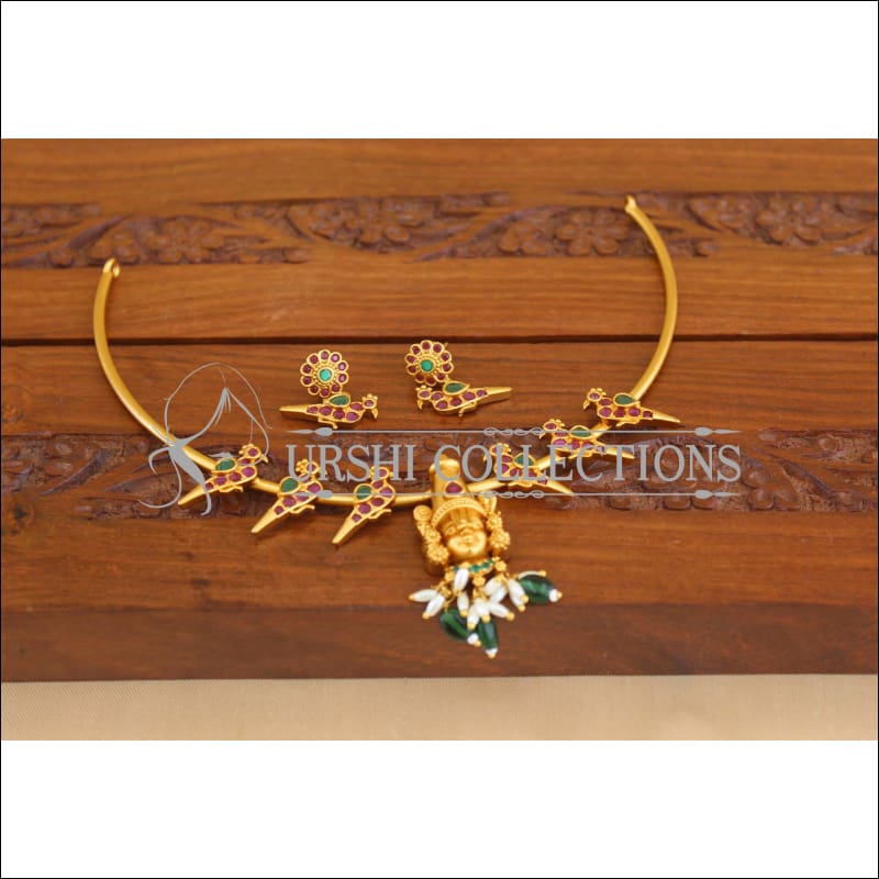 Matte finish peacock temple set M1040 - Necklace Set