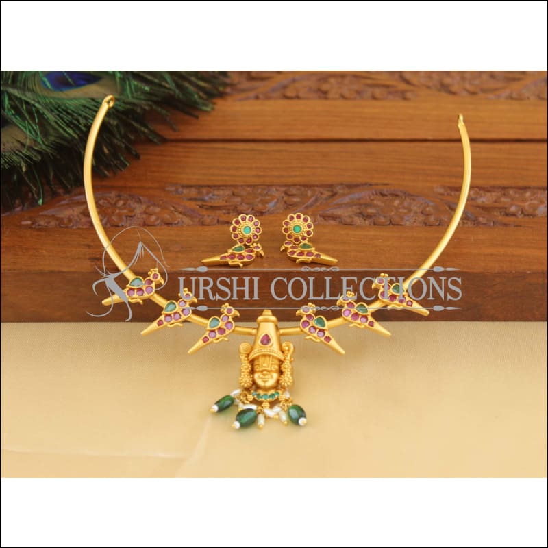 Matte finish peacock temple set M1040 - Necklace Set