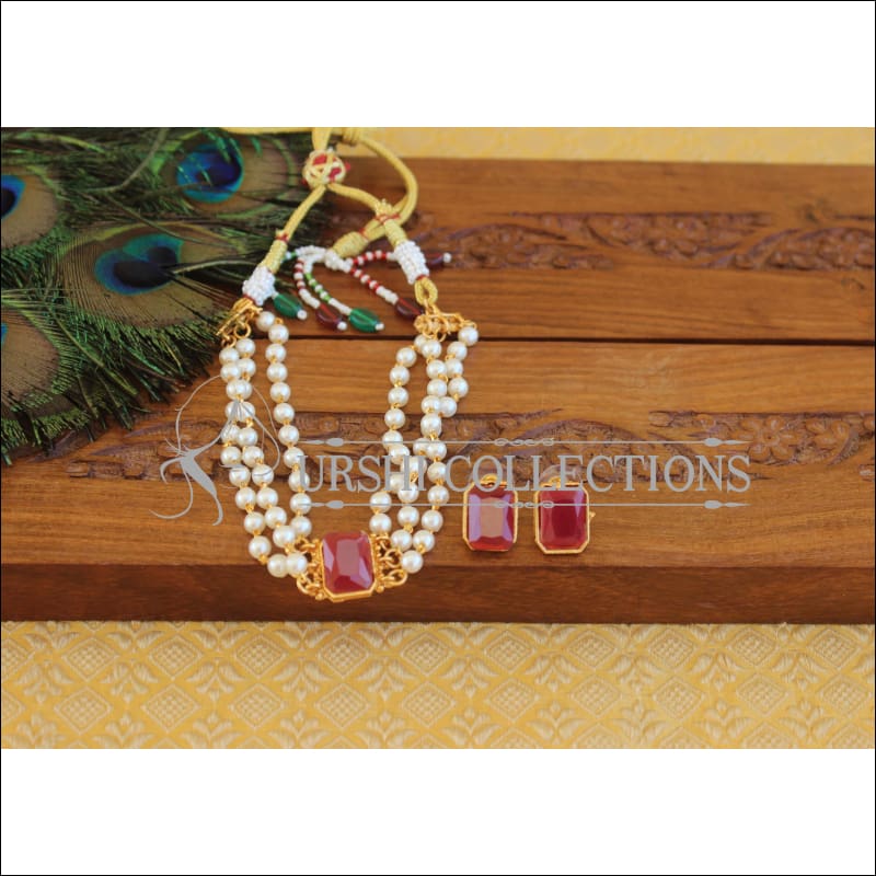 Matte Finish Pearl Necklace Set M2450 - Necklace Set