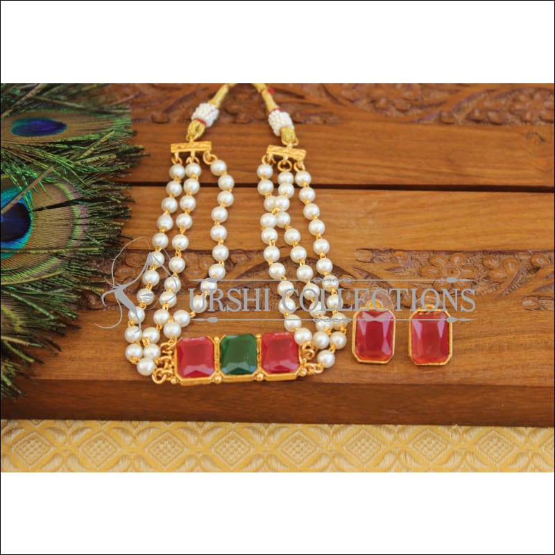 Matte Finish Pearl Necklace Set M2463 - Necklace Set