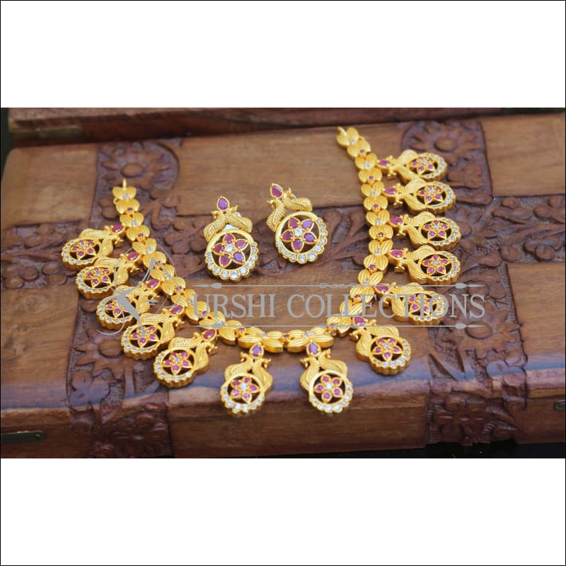 Matte Finish Pecock Necklace Set M1553 - Necklace Set