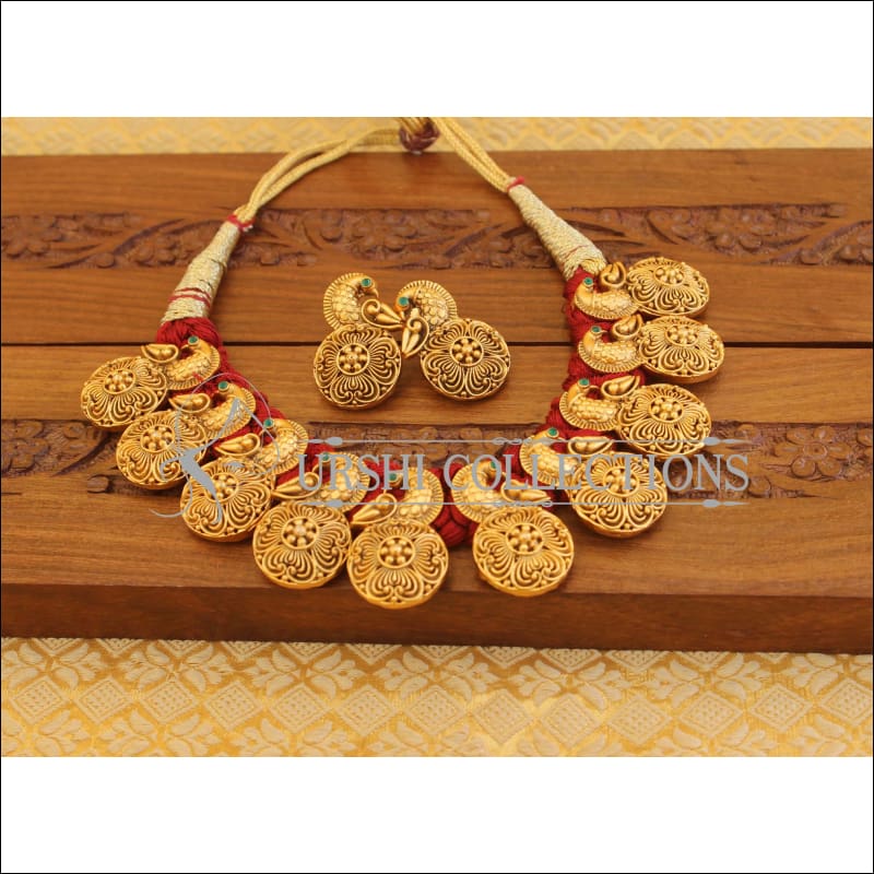 Matte Finish Red Thread Peacock Necklace Set M1319 - Necklace Set