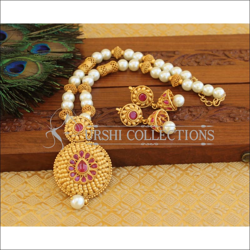 Matte Finish Rubby Necklace set M1270 - Red - Necklace Set