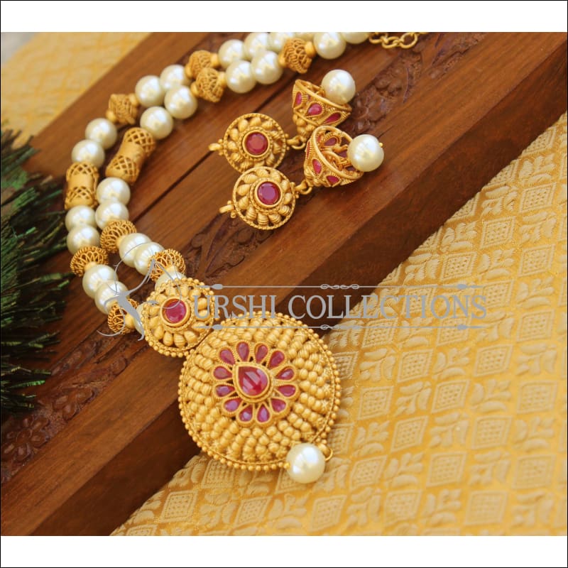 Matte Finish Rubby Necklace set M1270 - Necklace Set