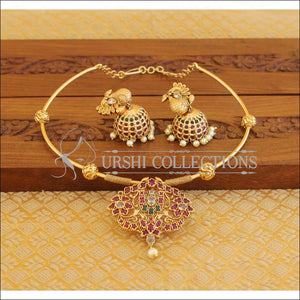 Matte Finish Temple Kempu Balaji Necklace Set M1320 - Necklace Set