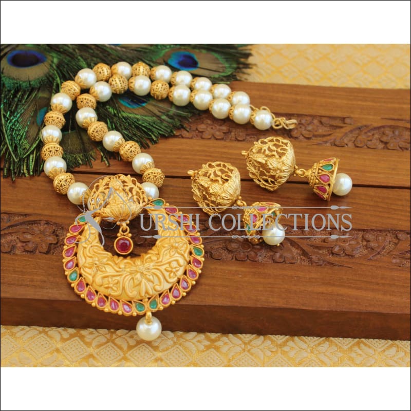 Matte finish Temple Lakshmi Necklace set M1259 - Necklace Set