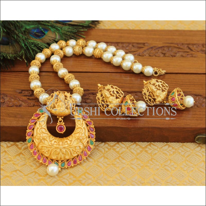 Matte finish Temple Lakshmi Necklace set M1259 - Necklace Set