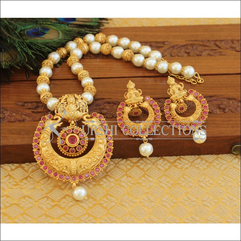 Matte Finish Temple Lakshmi Necklace set M1261 - Necklace Set