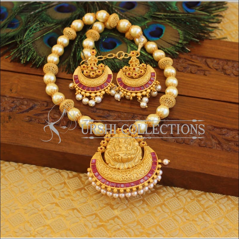Matte Finish Temple Lakshmi Necklace set M1268 - Necklace Set