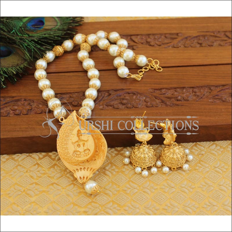 Matte Finish Temple Lakshmi Necklace set M1272 - Necklace Set