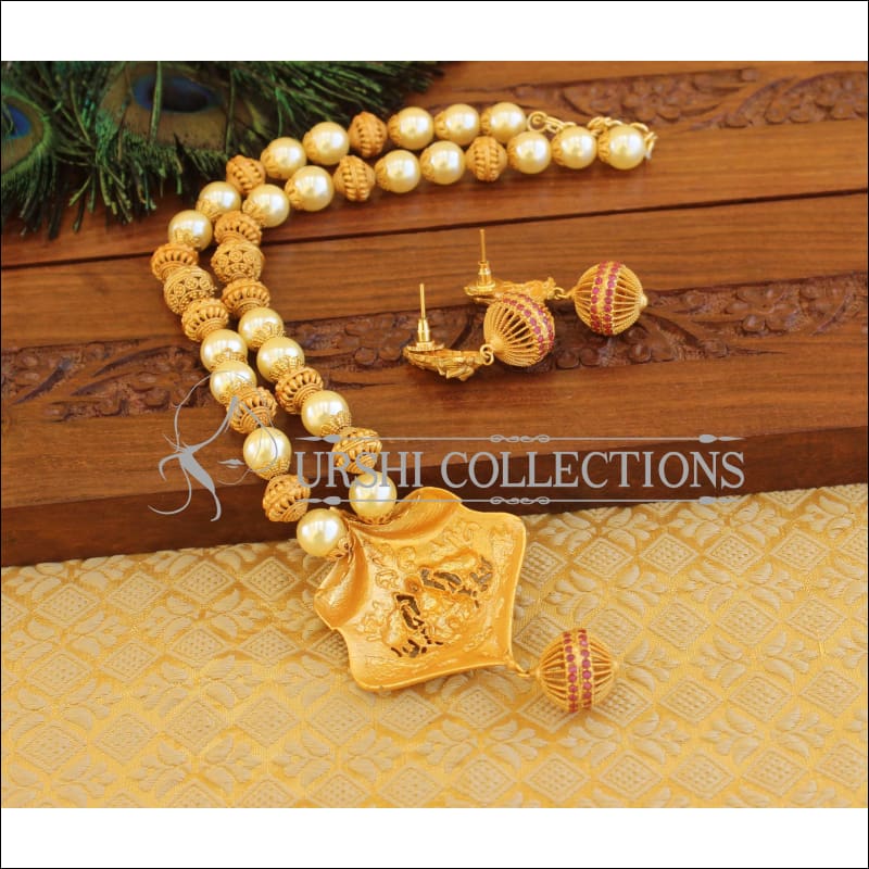 Matte Finish Temple Lakshmi Necklace set M1275 - Necklace Set
