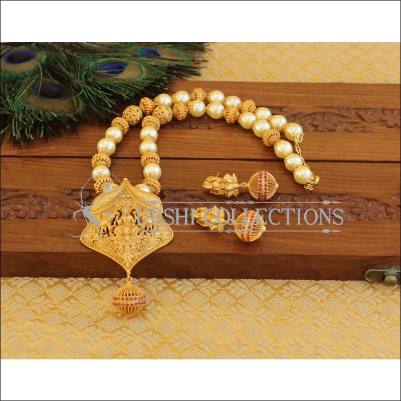 Matte Finish Temple Lakshmi Necklace set M1275 - Necklace Set