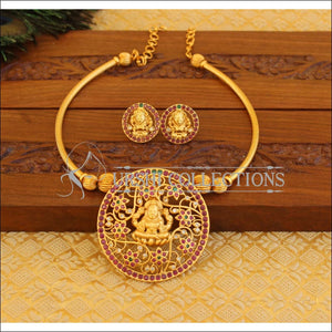 Matte Finish Temple Lakshmi Necklace set M1278 - Necklace Set