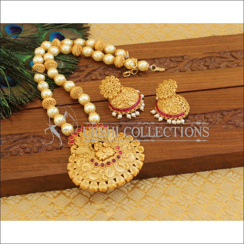 Matte finish Temple Necklace set M1255 - PINK - Necklace Set