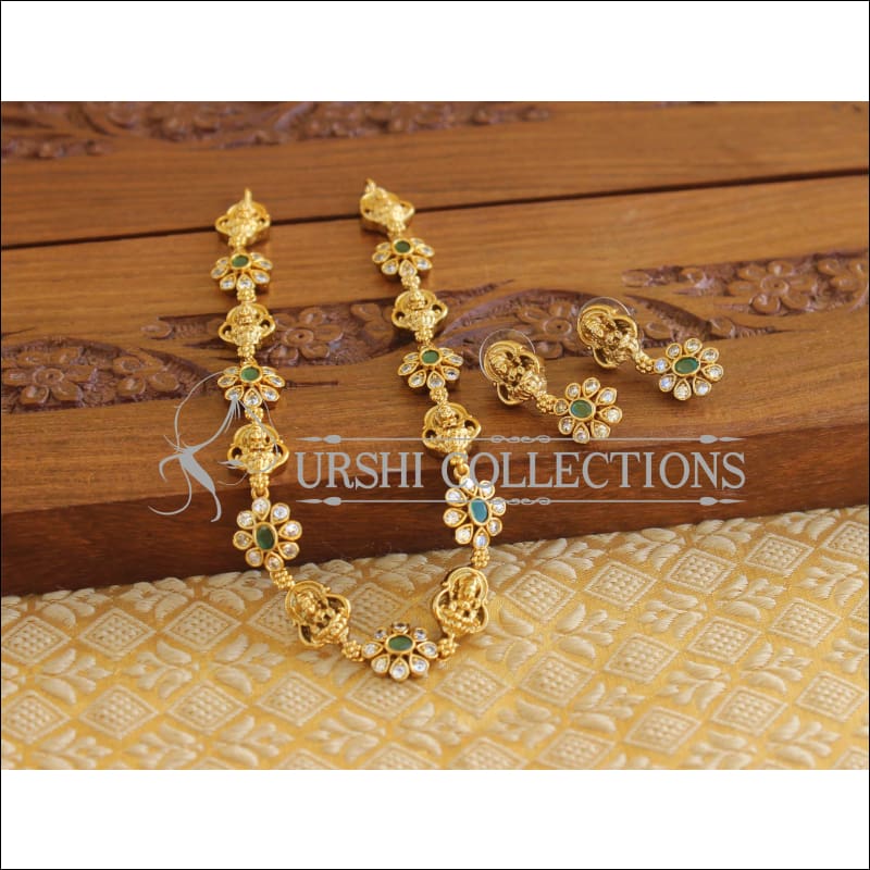 Matte Finish Temple Necklace Set M1377 - Green - Necklace Set