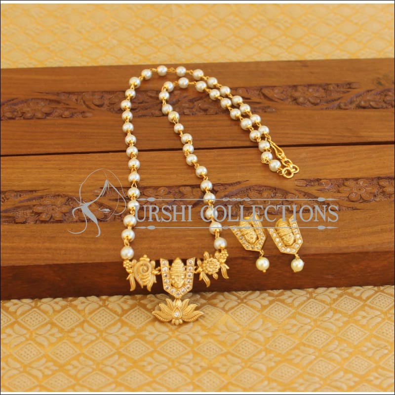 Matte Finish Temple Pearl Necklace Set M1382 - Necklace Set