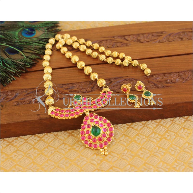 Micro gold plated kempu peacock necklace set M892 - Necklace Set