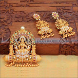 Antique Stone Studded Lotus And Lakshmi Pendant Set - Multi - Pendant Set