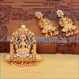 Antique Stone Studded Lotus And Lakshmi Pendant Set - Pink - Pendant Set