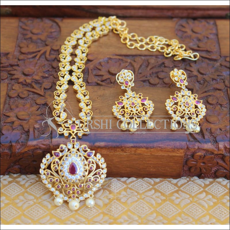 BEAUTIFUL CZ REAL KEMPU PEACOCK NECKLACE SET UTV186 - Necklace Set