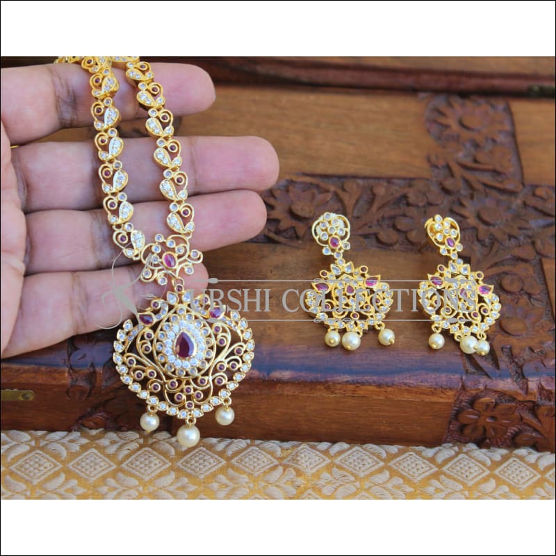 BEAUTIFUL CZ REAL KEMPU PEACOCK NECKLACE SET UTV186 - Necklace Set