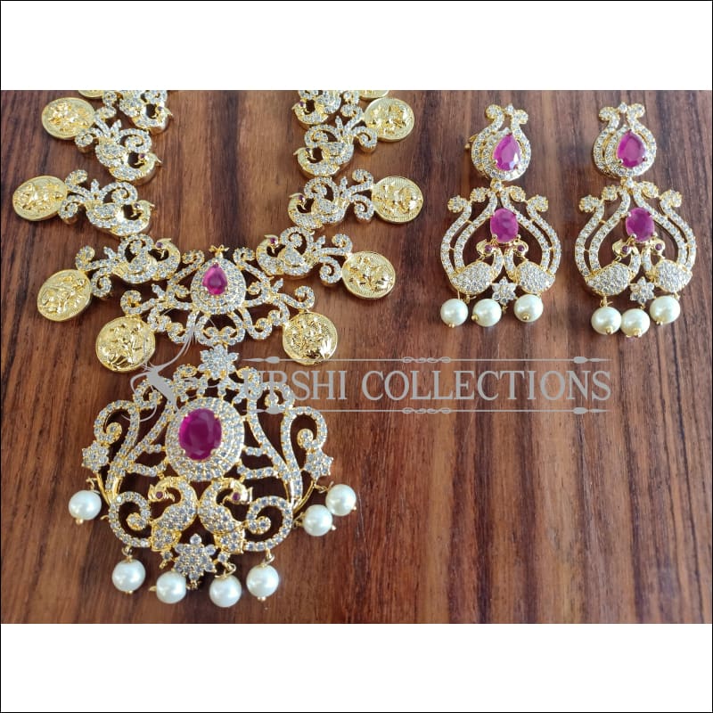 BEAUTIFUL DESIGNER CZ LAKSHMI NECKLACE SET UTV983 - Necklace Set