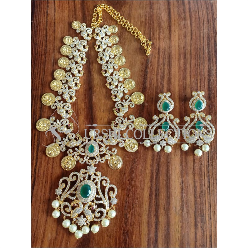 BEAUTIFUL DESIGNER CZ LAKSHMI NECKLACE SET UTV984 - Necklace Set