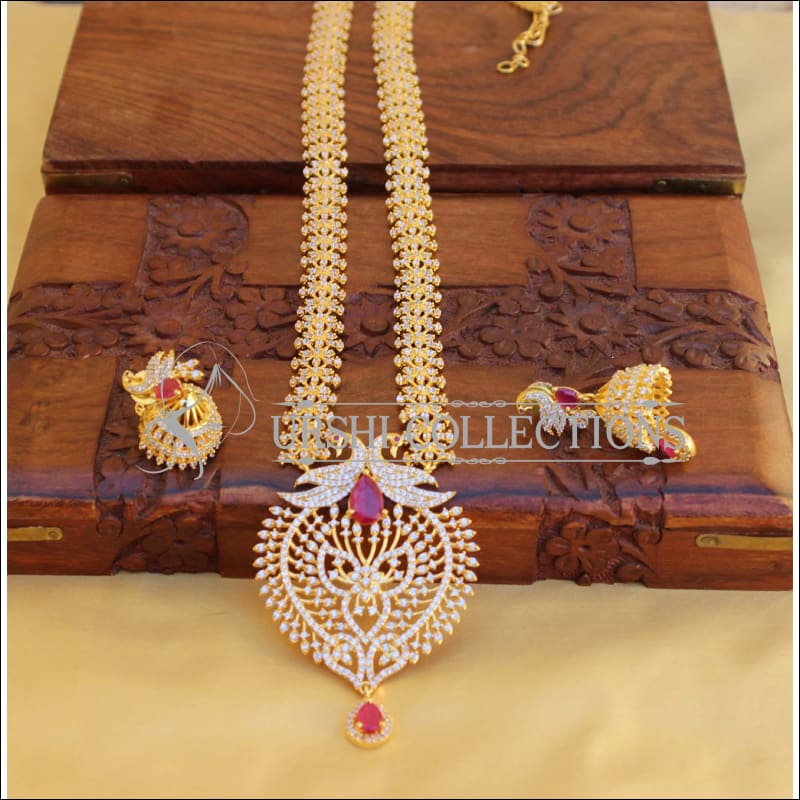 BEAUTIFUL DESIGNER CZ PEACOCK NECKLACE SET UTV443 - Necklace Set