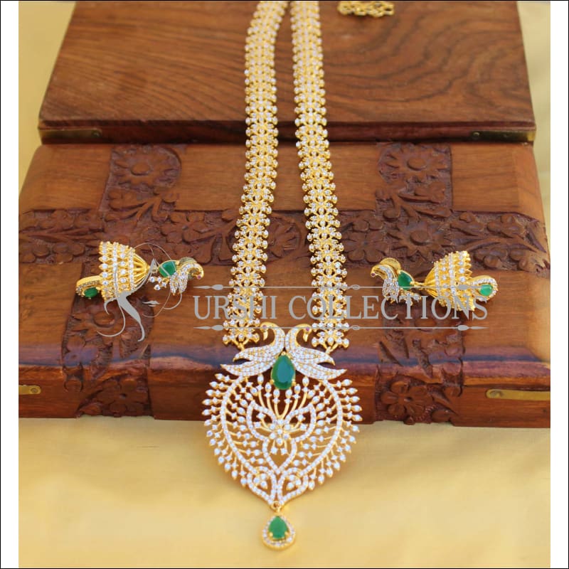 BEAUTIFUL DESIGNER CZ PEACOCK NECKLACE SET UTV444 - Necklace Set