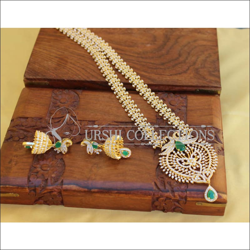 BEAUTIFUL DESIGNER CZ PEACOCK NECKLACE SET UTV444 - Necklace Set