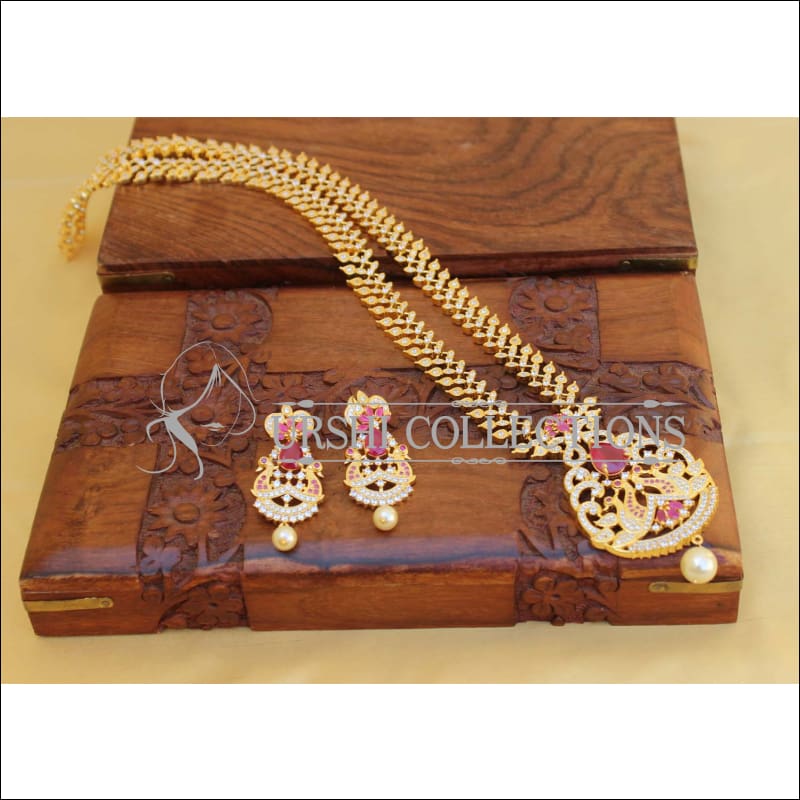 BEAUTIFUL DESIGNER CZ PEACOCK NECKLACE SET UTV449 - Necklace Set