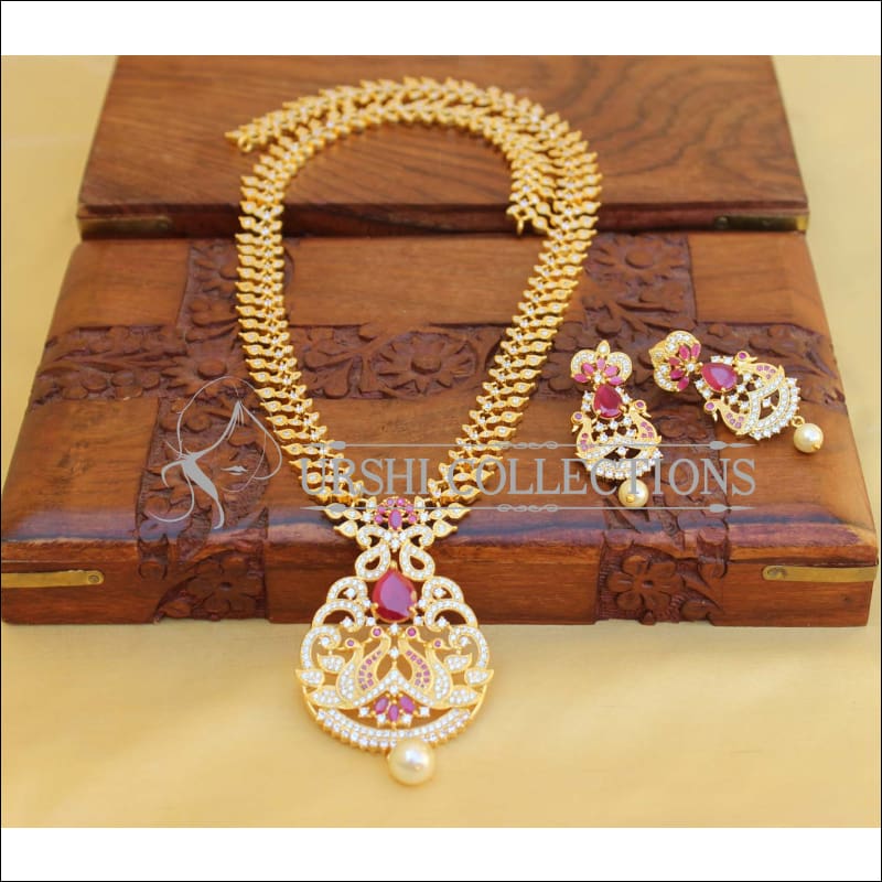 BEAUTIFUL DESIGNER CZ PEACOCK NECKLACE SET UTV449 - Necklace Set