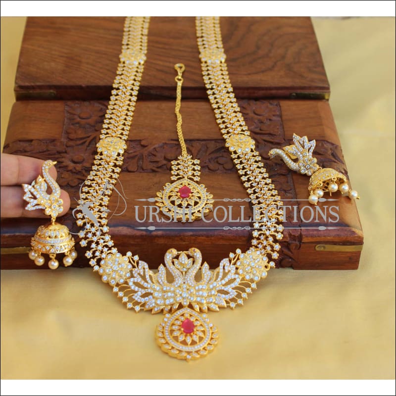 BEAUTIFUL DESIGNER CZ PEACOCK NECKLACE SET UTV450 - Necklace Set