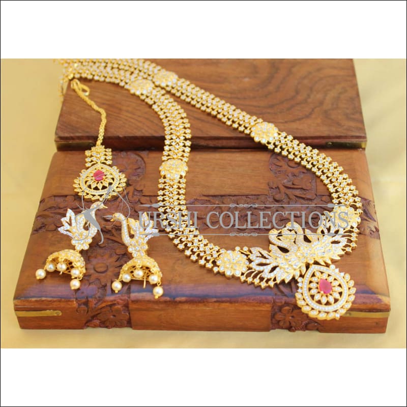 BEAUTIFUL DESIGNER CZ PEACOCK NECKLACE SET UTV450 - Necklace Set