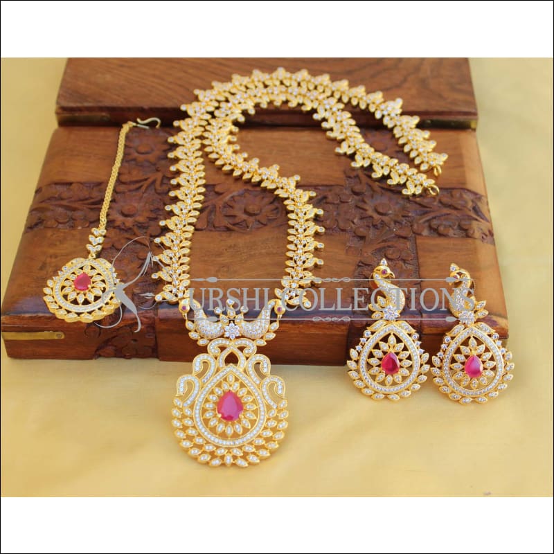 BEAUTIFUL DESIGNER CZ PEACOCK NECKLACE SET UTV459 - Necklace Set