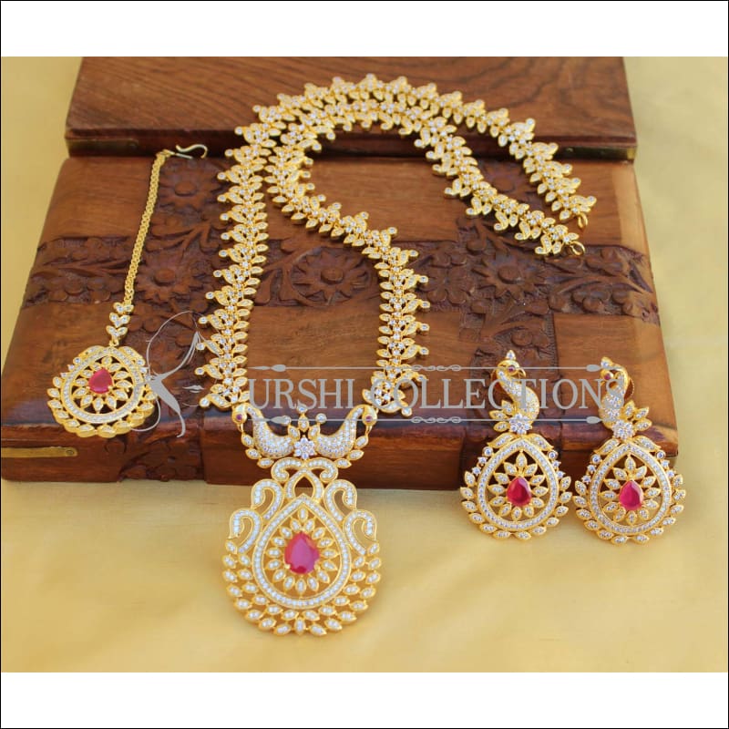 BEAUTIFUL DESIGNER CZ PEACOCK NECKLACE SET UTV459 - Necklace Set