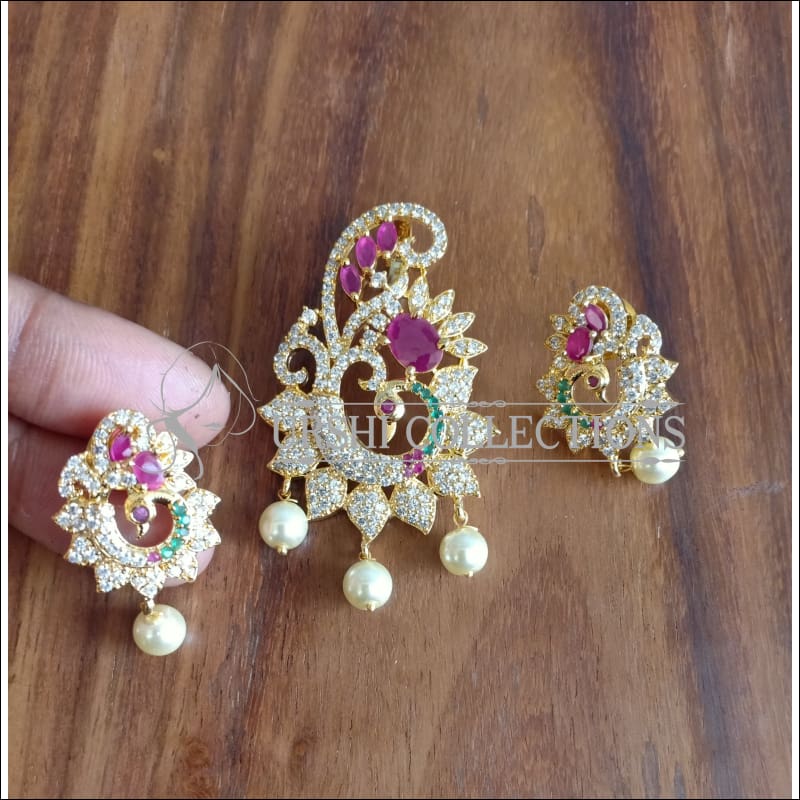 BEAUTIFUL DESIGNER CZ PEACOCK PENDANT SET UTV1260 - Pendant Set