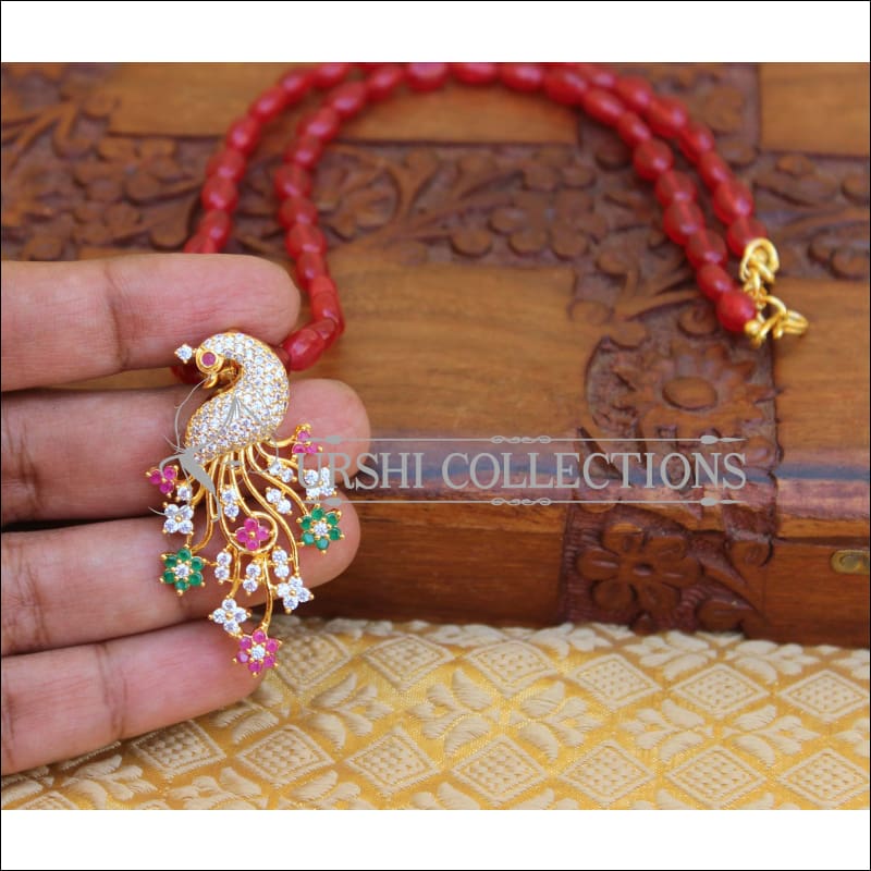 BEAUTIFUL DESIGNER CZ PEACOCK PENDANT UTV597 - Pendant Set